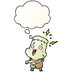 cartoon undead monster man and thought bubble in smooth gradient style
