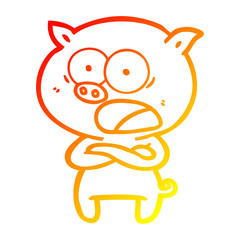 warm gradient line drawing cartoon pig shouting