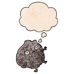 cartoon rock falling and thought bubble in grunge texture pattern style