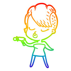 rainbow gradient line drawing cartoon pretty hipster girl