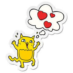 cartoon cat crazy in love and thought bubble as a printed sticker