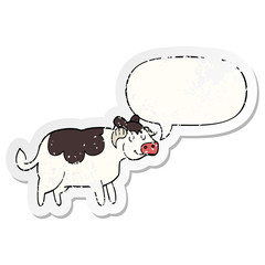 cartoon cow and speech bubble distressed sticker
