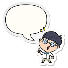 cartoon clever boy and idea and speech bubble sticker