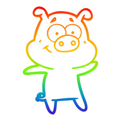 rainbow gradient line drawing happy cartoon pig