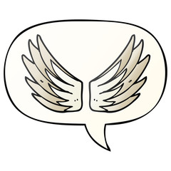 cartoon wings symbol and speech bubble in smooth gradient style