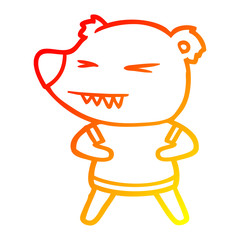 warm gradient line drawing angry bear cartoon in t shirt