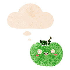 cartoon apple and thought bubble in retro textured style