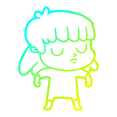 cold gradient line drawing cartoon indifferent woman