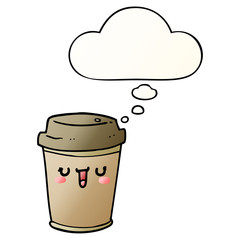 cartoon take out coffee and thought bubble in smooth gradient style