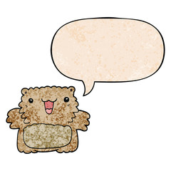 cartoon bear and speech bubble in retro texture style