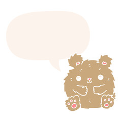 cute cartoon bear and speech bubble in retro style