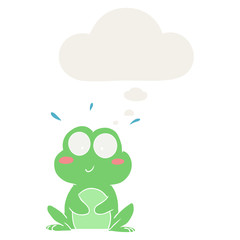 cute cartoon frog and thought bubble in retro style