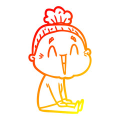 warm gradient line drawing cartoon happy old lady