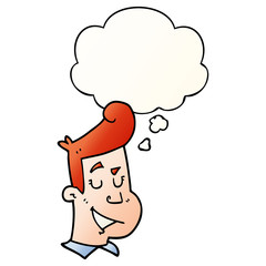 cartoon happy man and thought bubble in smooth gradient style