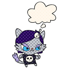 cartoon tough cat girl and thought bubble in comic book style
