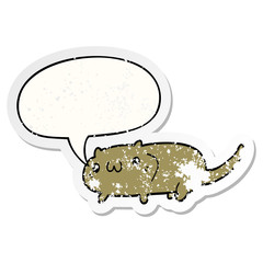 cartoon cat and speech bubble distressed sticker