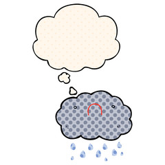 cute cartoon cloud and thought bubble in comic book style