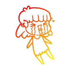 warm gradient line drawing cartoon woman in tears