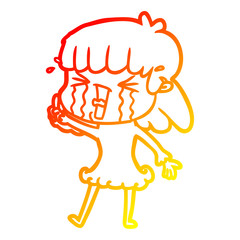 warm gradient line drawing cartoon woman in tears