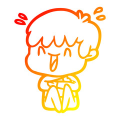 warm gradient line drawing cartoon laughing boy