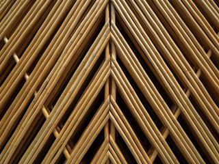 A fence made of thin branches. Related tree branches. A lot of wooden rods