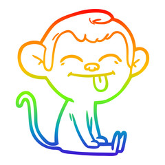 rainbow gradient line drawing funny cartoon monkey sitting