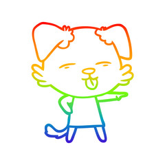 rainbow gradient line drawing cartoon dog sticking out tongue
