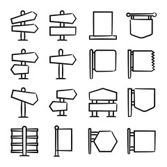 hand drawn and doodle signage, signpost icons set