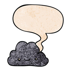 cute cartoon cloud and speech bubble in retro texture style