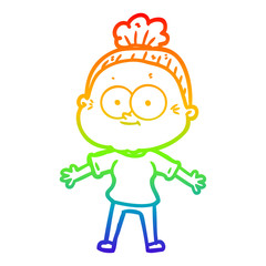 rainbow gradient line drawing cartoon happy old woman