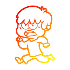 Fototapeta premium warm gradient line drawing worried cartoon boy