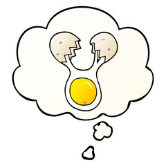 cartoon cracked egg and thought bubble in smooth gradient style