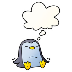 cartoon penguin and thought bubble in smooth gradient style