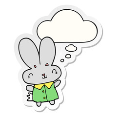 cute cartoon tiny rabbit and thought bubble as a printed sticker