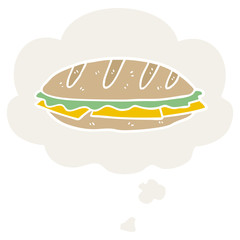 cartoon cheese sandwich and thought bubble in retro style