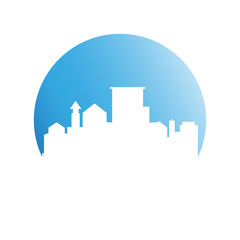 Fototapeta premium city tower building in blue circle button