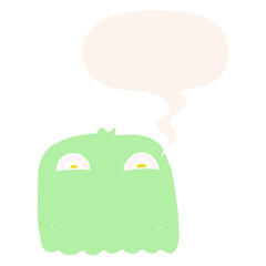 cartoon ghost and speech bubble in retro style