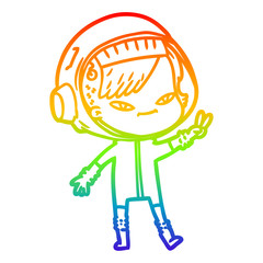 rainbow gradient line drawing cartoon astronaut woman