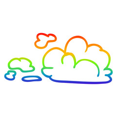 rainbow gradient line drawing cartoon fluffy white clouds