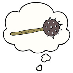 cartoon medieval mace and thought bubble