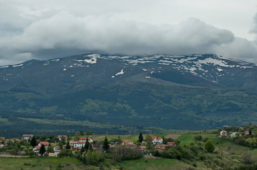 Village of Plana - Plana mountain and Vitosha in the distance Bulgaria
