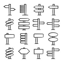 hand drawn and doodle signage, signpost icons set © bigpa