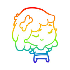rainbow gradient line drawing cute happy girl