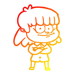 warm gradient line drawing cartoon smiling woman