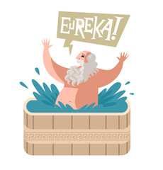 archimedes of syracusa ancient genius mathematician inventor saying eureka in the bath - obrazy, fototapety, plakaty
