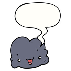 cartoon tiny happy cloud and speech bubble