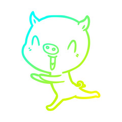 cold gradient line drawing happy cartoon pig running
