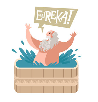 Archimedes in bath cartoon with the word eureka Vector Image