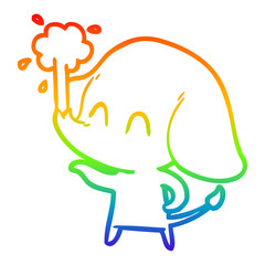 rainbow gradient line drawing cute cartoon elephant spouting water