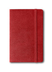 Dark red closed notebook isolated on white